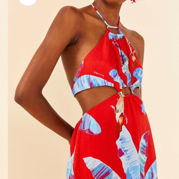 FARM Rio Dresses & Skirts - Farm Rio Red Sweet Jungle Cut Out Midi Dress